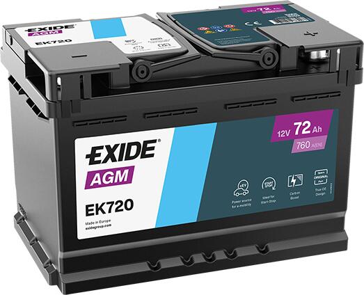 Akumulator Exide AGM 72Ah, Start-Stop EK720